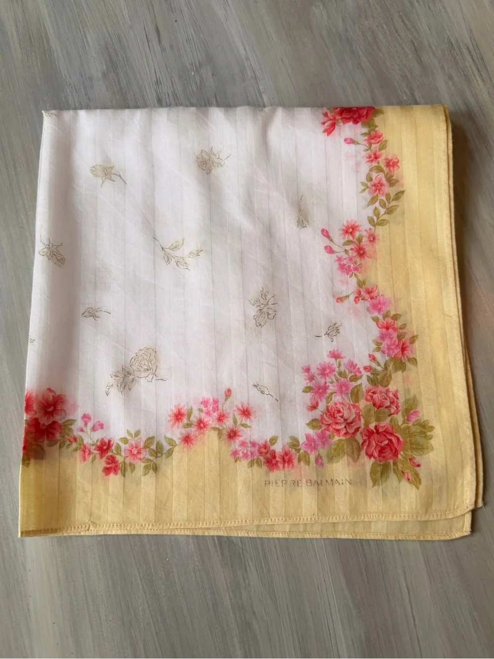 Pierre Balmain Paris French Luxury Vibrant Floral White & Yellow Scarf Bandana
